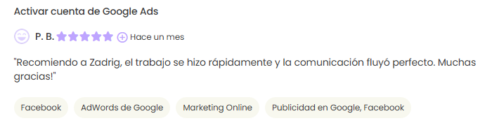 Reseña de 5 estrellas de un cliente de Zadrig Technology