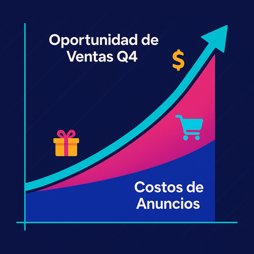 Gráfico mostrando el aumento de la oportunidad de ventas y costos de anuncios durante el Q4 del año.