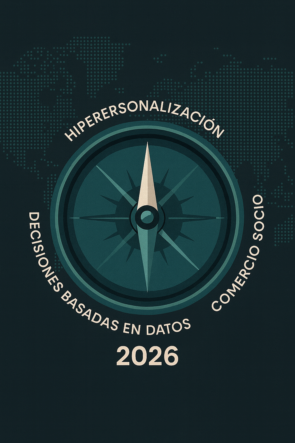 Una brújula estratégica y moderna sobre un mapa digital del mundo.