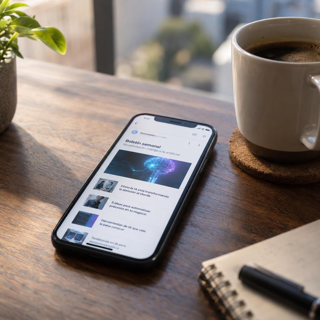 Celular con el boletín semanal de inteligencia artificial para negocios