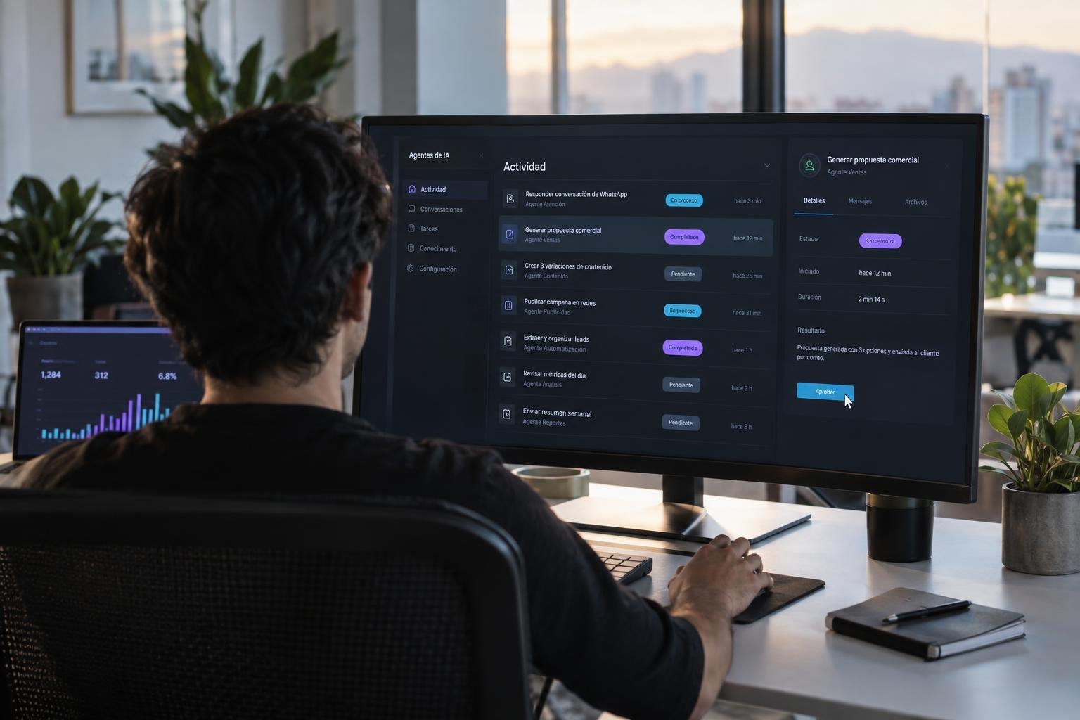 web-studio-equipo Persona del equipo de Zadrig revisando y aprobando el trabajo de los agentes de IA